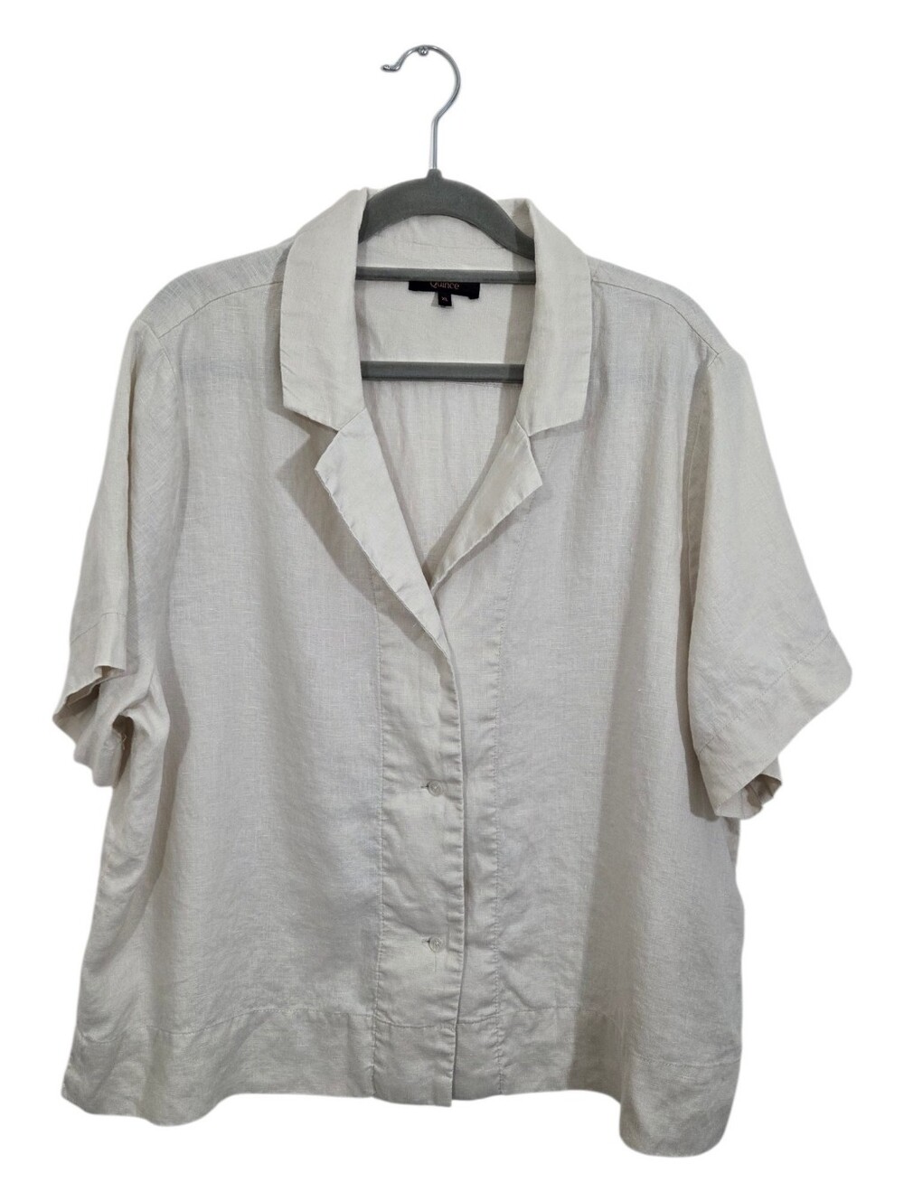 Quince 100% European Linen Short Sleeve Shirt Button Front Sand Beige XL Boho